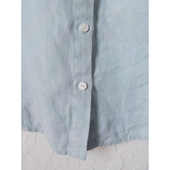 VTG Focus Lifestyle Blue Button Up Shirt Women size 16 100% Linen Long Sleeves - Picture 9 of 15
